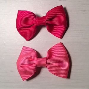 2 Mini Pink Hair Bow Clips